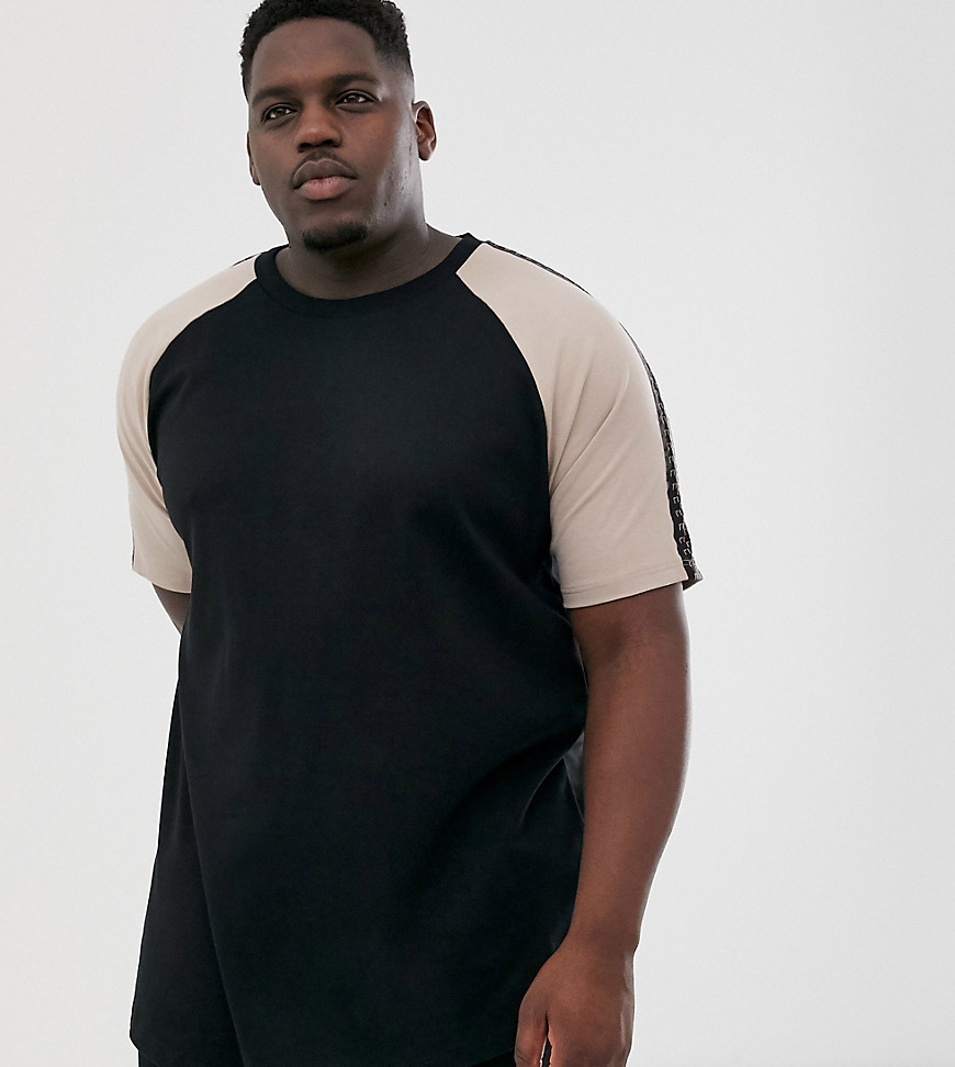 River Island Big & Tall - T-shirt nera con maniche raglan a contrasto-Nero