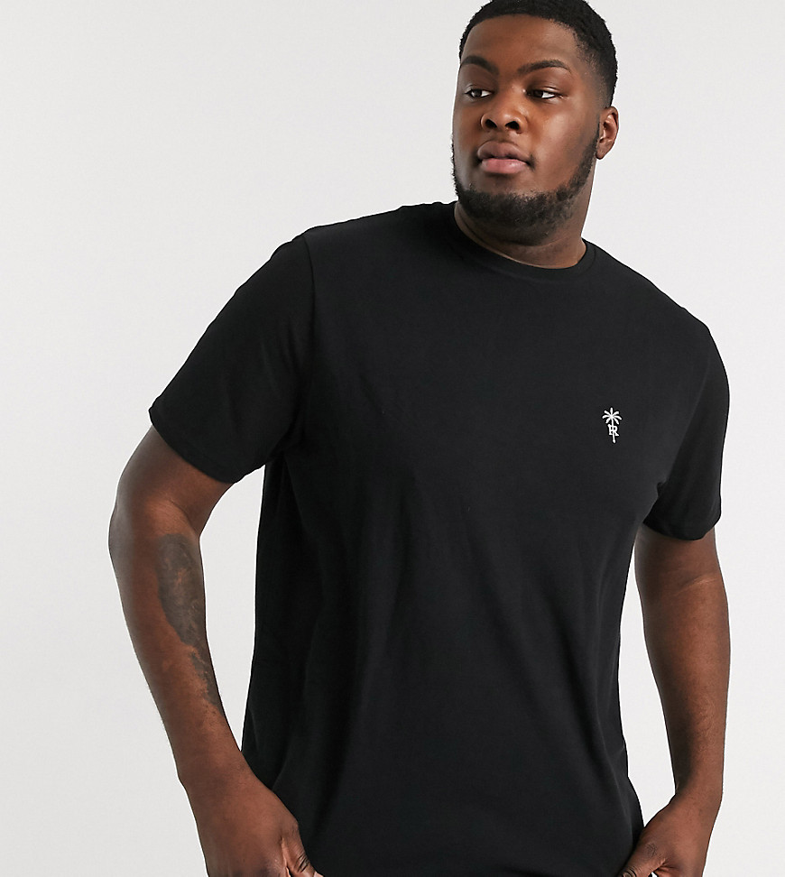 River Island Big & Tall - T-shirt nera con stampa di palme-Nero