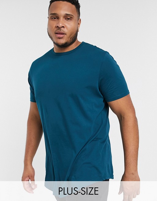 River Island big & tall t-shirt with curved hem in teal