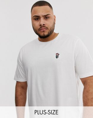 River Island Big & Tall t-shirt with rose embroidery in white | ASOS