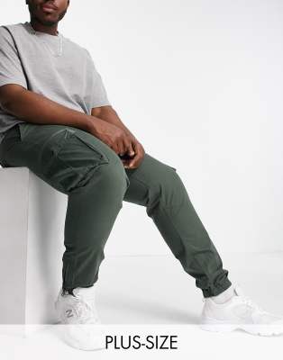 River Island Big & Tall tapered cargo pants in khaki-Green