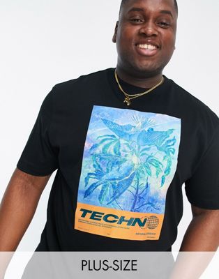 River Island Big & Tall techno box print t-shirt in black