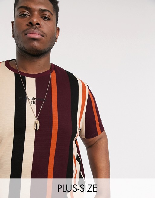 River Island Big & Tall textured striped t-shirt in burgundy