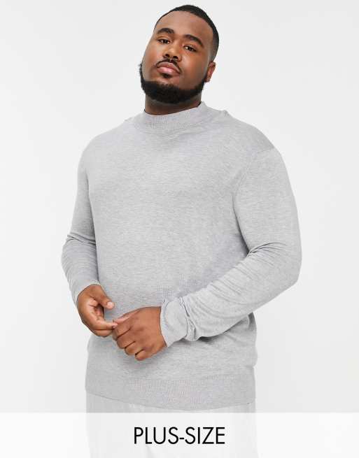 River Island Big u0026 Tall turtle neck knitted sweater in gray | ASOS