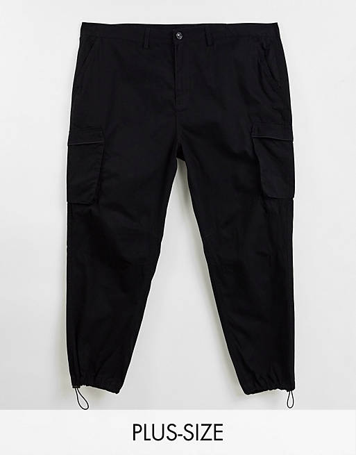 River Island Big & Tall utility trousers in black