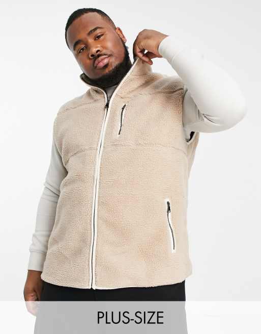River Island - Big & Tall - Vest i ecru imiteret lammeskind