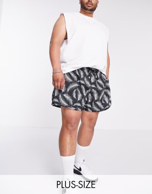 River Island Big & Tall - Zwemshort met verenprint in grijs
