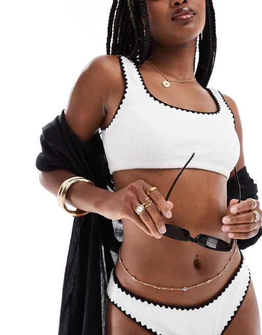 River Island - Bikini texturé avec haut caraco - Crème 
