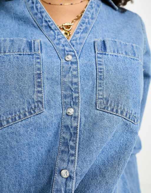 River Island – Blå avslappnad jeansskjorta, 3 av 4