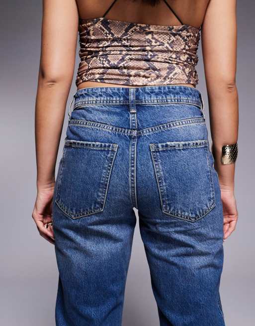 River Island – Blå, raka jeans med uppvikta kanter och mörk tvätt, 4 av 5