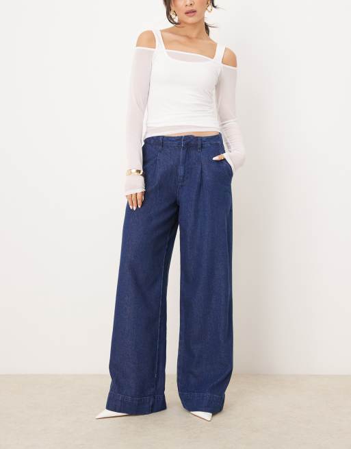 River Island - Blå skræddersyede jeans i mørk vask i poset pasform
