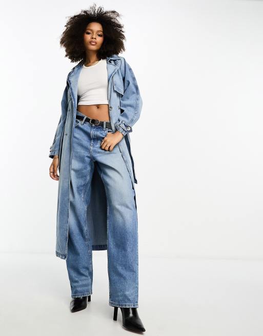 River Island - Blå trenchcoat i denim, 4 af 4