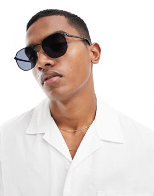 River Island black embosses hex sunglasses in black  - ASOS Price Checker