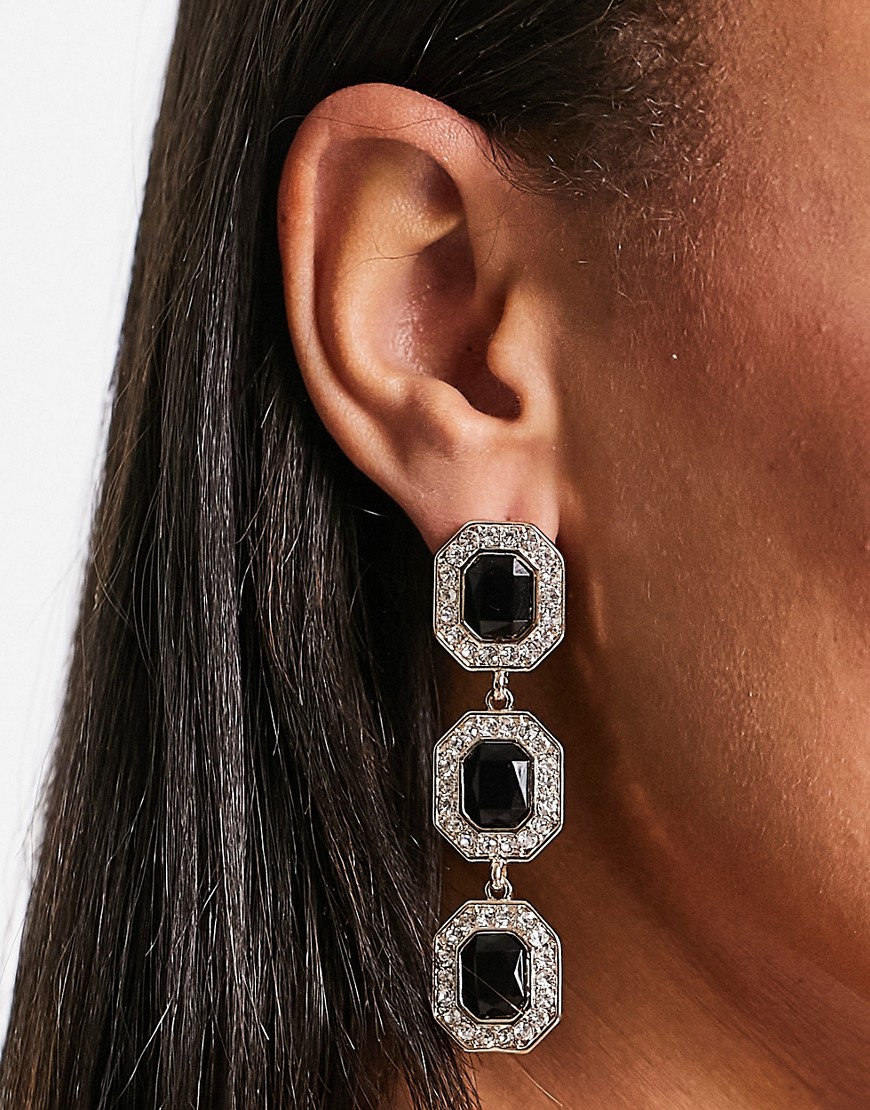 River Island black jewel and crystal drop earrings in gold tone