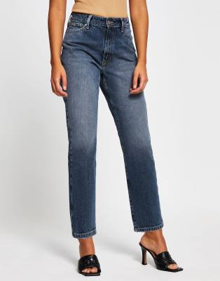 River Island Blair high rise straight cut jeans in blue black