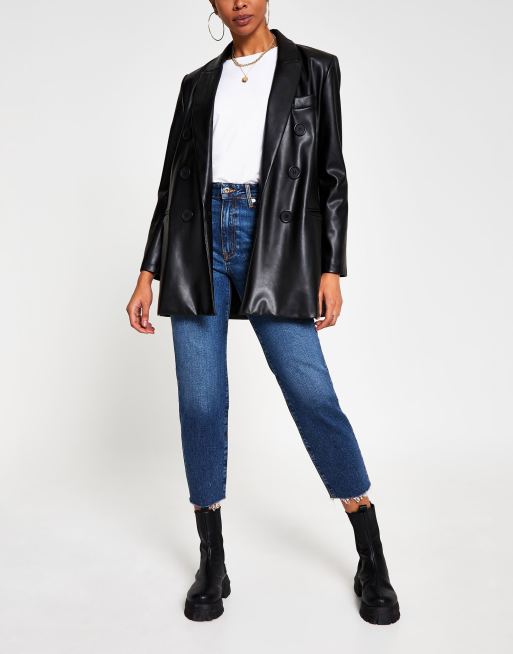 River Island - Blair - Jeans met hoge taille en rechte pijpen in donkerblauw
