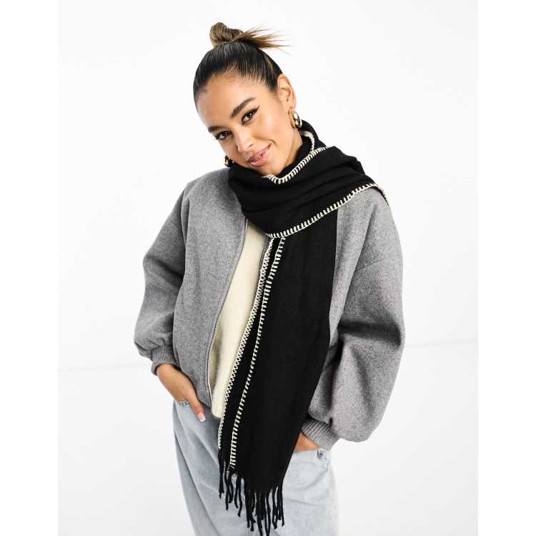 River Island blanket stitch scarf in black | ASOS