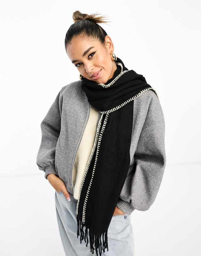 River Island blanket stitch scarf in black | ASOS