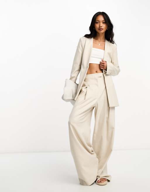 River Island - Blazer ajusté d'ensemble 3 pièces sans col - Crème, 3 de 4
