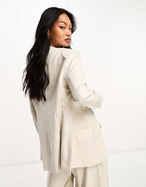 River Island - Blazer ajusté d'ensemble 3 pièces sans col - Crème, 4 de 4