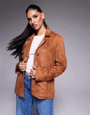 River Island - Blazer aus Wildlederimitat in Braun