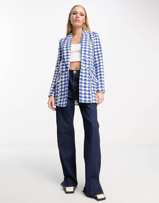River Island - Blazer bouclé blu con motivo pied de poule in coordinato, 2 di 4