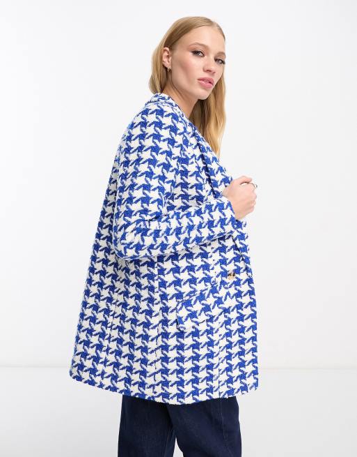 River Island - Blazer bouclé blu con motivo pied de poule in coordinato, 3 di 4