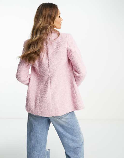 River Island - Blazer bouclé rosa chiaro, 2 di 4
