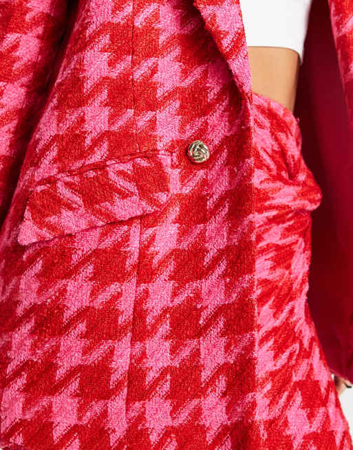 River Island - Blazer d'ensemble en bouclé à motif pied-de-poule - Rose vif, 3 de 4