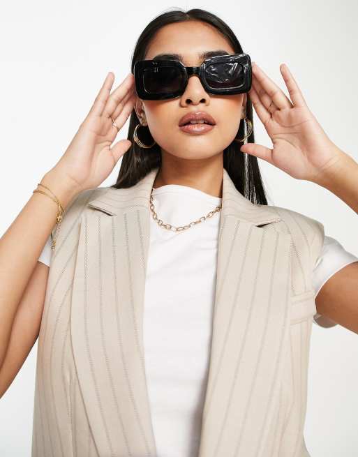 River Island - Blazer d'ensemble sans manches à fines rayures - Beige, 3 de 4