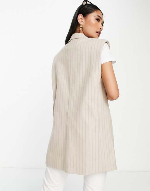 River Island - Blazer d'ensemble sans manches à fines rayures - Beige, 4 de 4