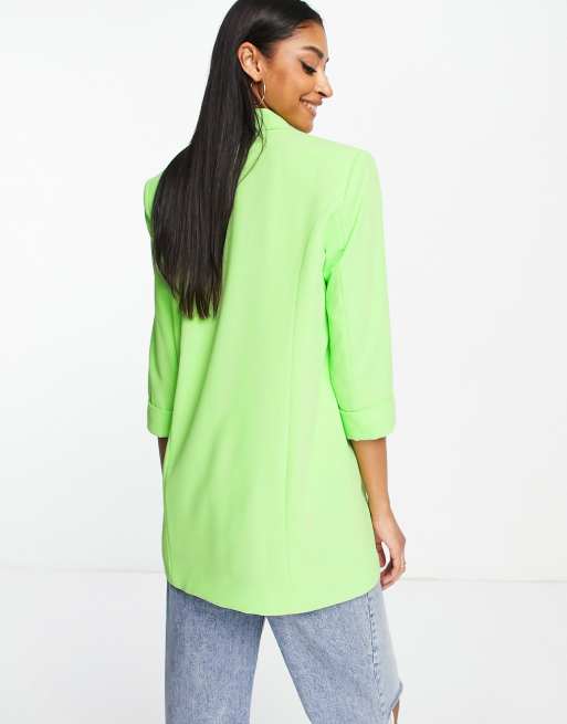 River Island - Blazer doppiopetto verde acceso con maniche arricciate in coordinato, 2 di 4