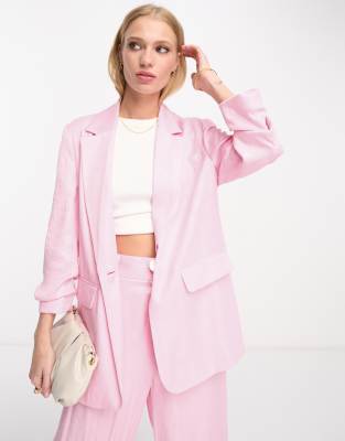 River Island - Blazer in Rosa mit gerafften Ärmeln, Kombiteil