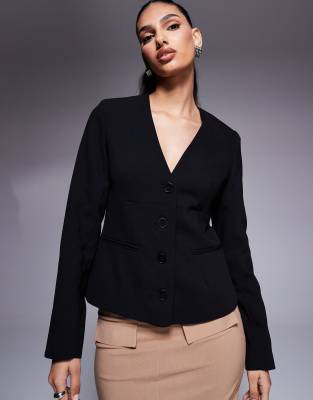 River Island - Blazer in Schwarz mit Knopfleiste