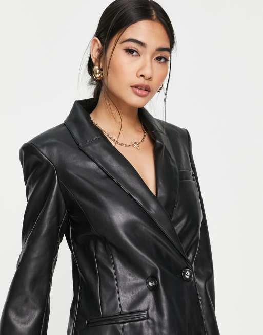 River Island – Blazer-Kleid aus Kunstleder in Schwarz, 3 von 4