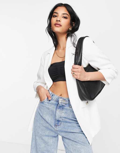 River Island - Blazer met gerimpelde mouwen in wit