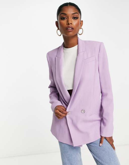 River Island - Blazer met lichtgele ruiten en textuur in lichtpaars, deel van co-ord set