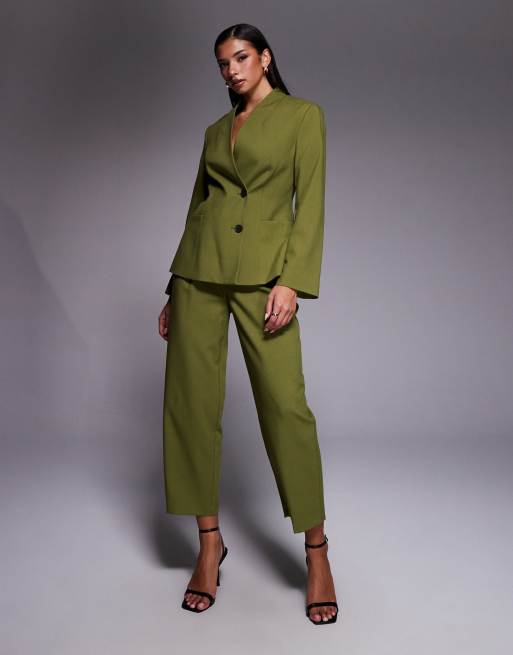 River Island - Blazer sans col coupe structurée - Vert, 2 de 4