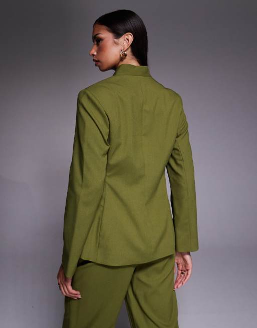 River Island - Blazer sans col coupe structurée - Vert, 3 de 4