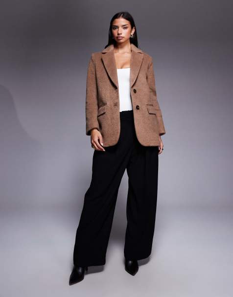 River Island - Blazer van geborstelde wolmix in lichtbruin - view 1