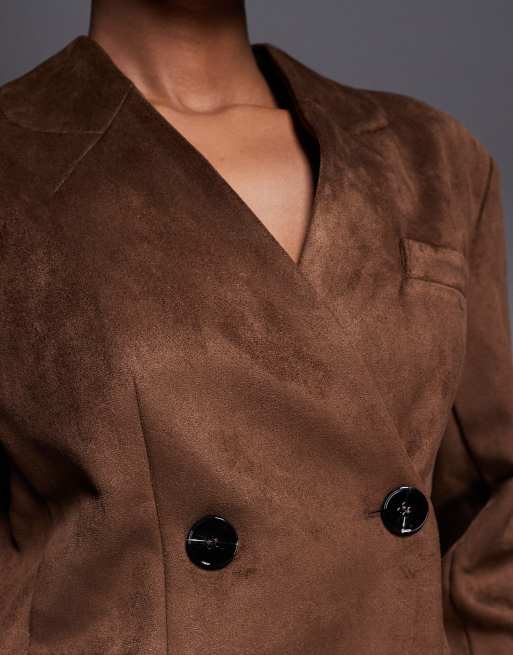 River Island - Blazer van imitatiesuède zonder kraag in bruin, 2 van 4