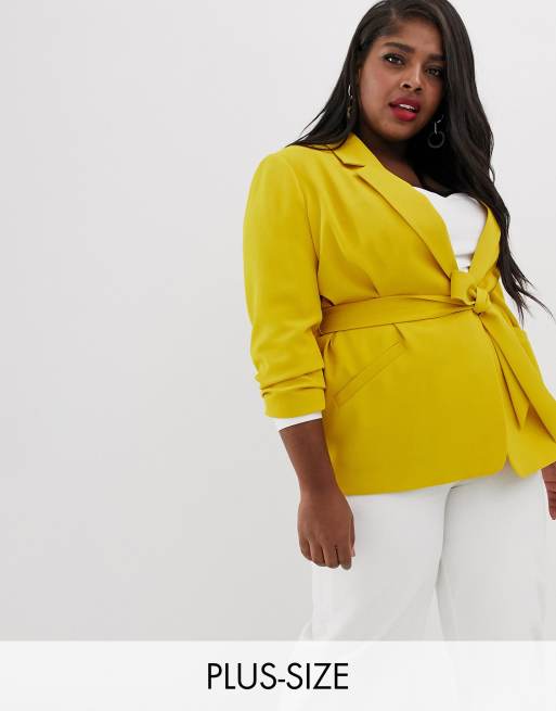 River Island blazer with belt in yellow | ASOS