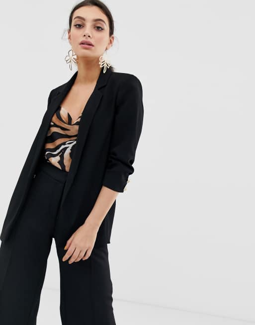 Black ruched sleeve 2025 blazer river island