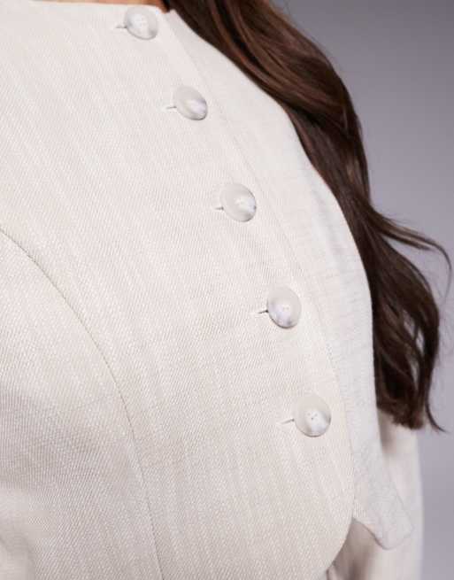 River Island - Blazer zonder kraag met pofmouwen in crème , 3 van 4