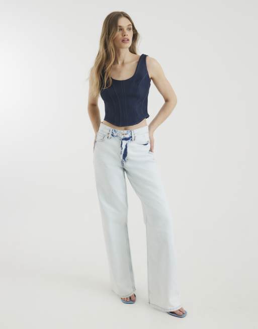 River Island Bleached relaxed straight leg jeans in ecru