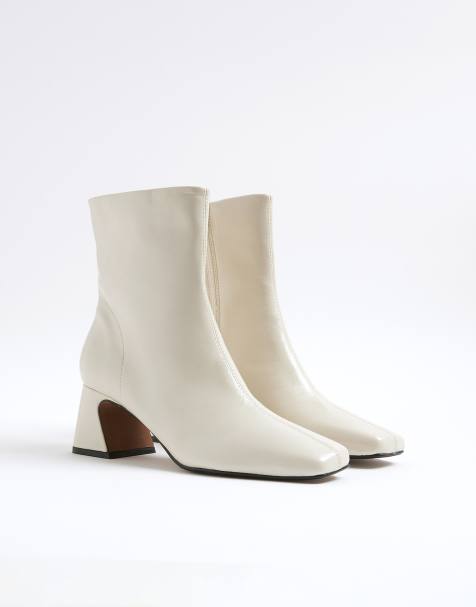 River Island Block heel ankle boots in cream - view 1