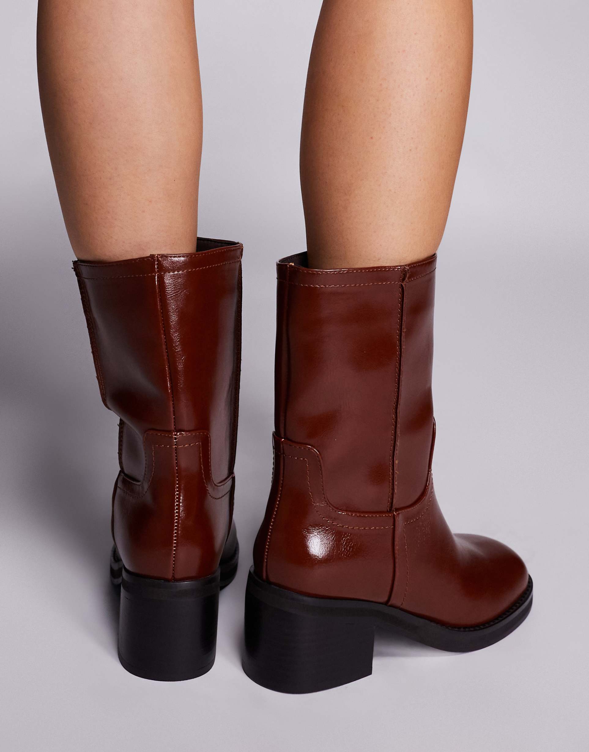 river island block heel calf boots in brown