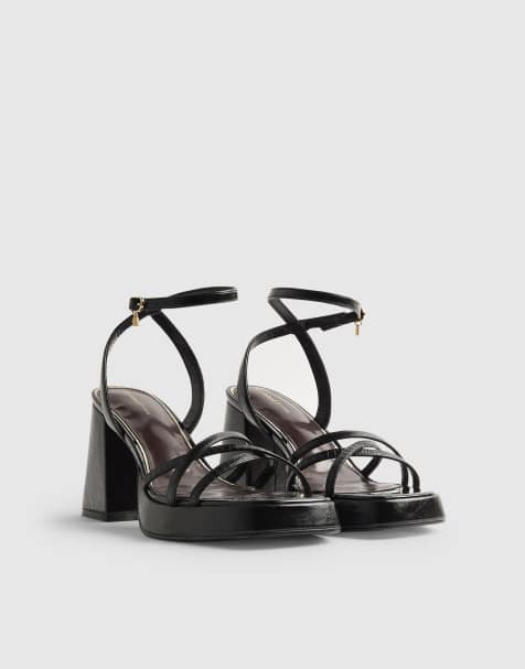 River Island Block heel cross strap heeled sandals in black - view 1