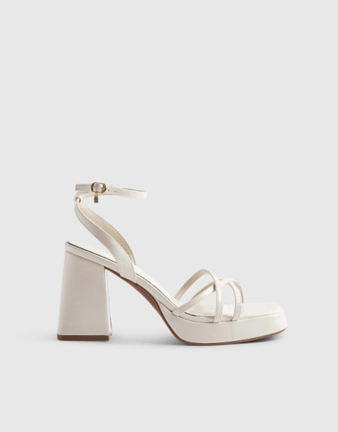 River Island Block heel cross strap sandals in white - view 1