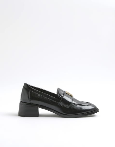 River Island Block heel loafers in black - view 1